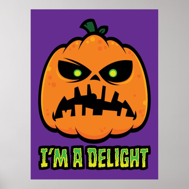 Delightfully Grumpy Jack-O-Lantern Pumpkin Poster (Front)