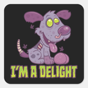 Delightfully Rotten Happy Zombie Pup Square Sticker
