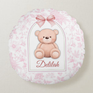 Delilah Custom Pink Teddy Bear Nursery Design Round Cushion