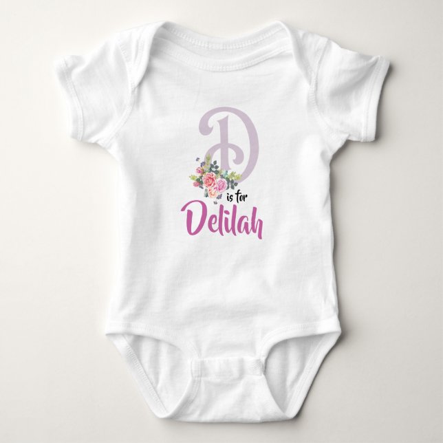 Delilah Name Baby Outfit Letter D Romper Floral Baby Bodysuit (Front)
