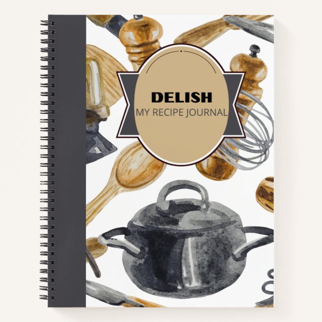 DELISH RECIPE POT & WOOD DESIGN NOTEBOOK (Front)