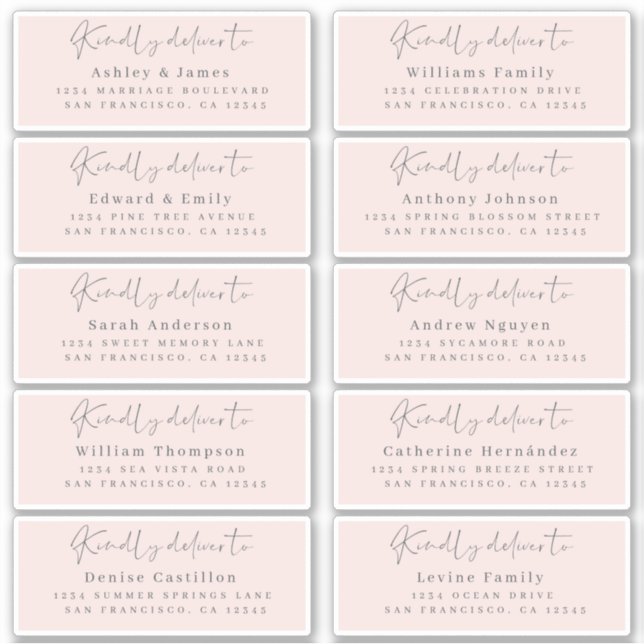 Deliver to Chic Script Pink Wedding Guest Address (Front)