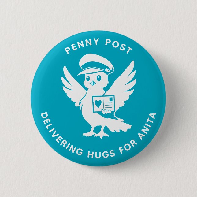 Delivering Hugs Penny Post Bird 6 Cm Round Badge (Front)