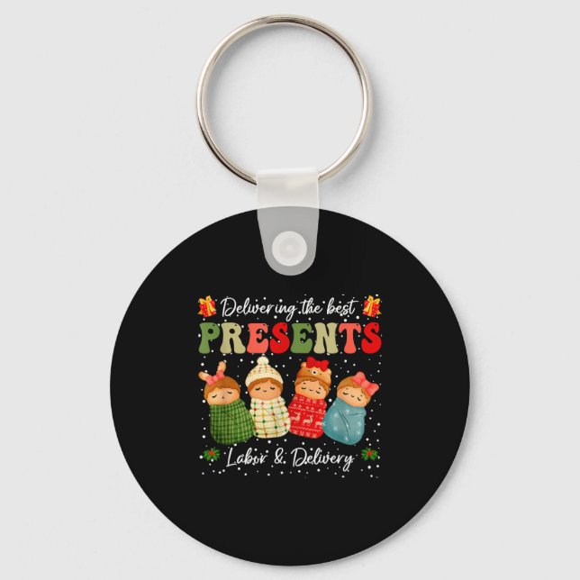 Delivering The Baby Labor Delivery Nurse Christmas Key Ring (Front)