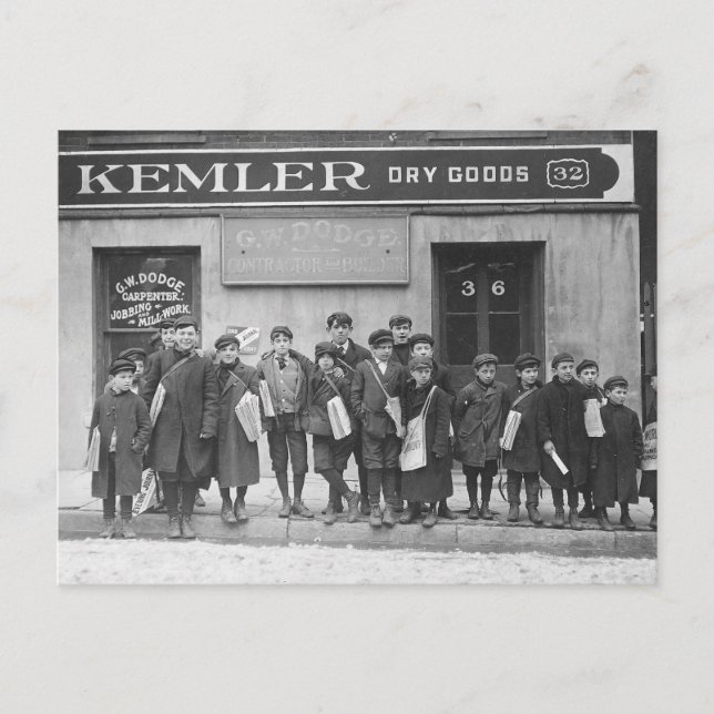 Delivering the Sunday Papers, 1909 Postcard (Front)