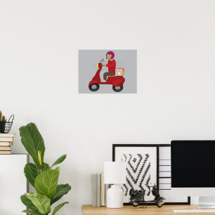 Delivery Person Driving a Scooter Poster