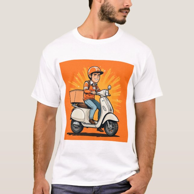 Delivery Rider on Modern Scooter T-Shirt (Front)