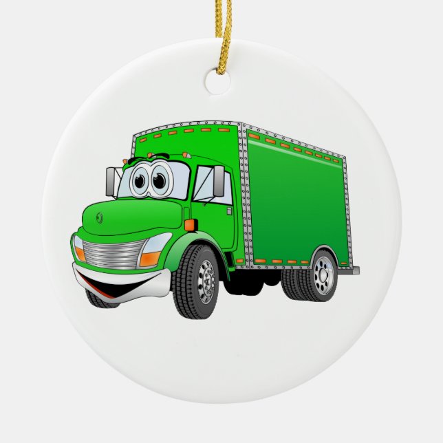 Delivery Truck Green Cartoon Ceramic Ornament (Front)