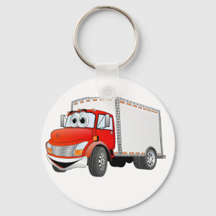 Delivery Truck Red White Box Cartoon Key Ring