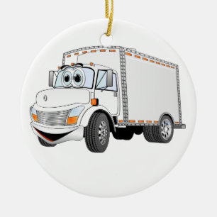 Delivery Truck White Cartoon Ceramic Ornament