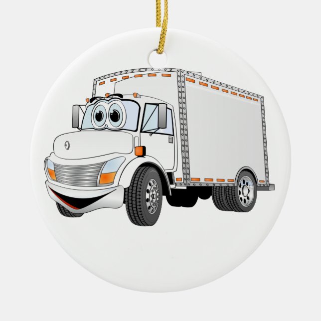 Delivery Truck White Cartoon Ceramic Ornament (Front)