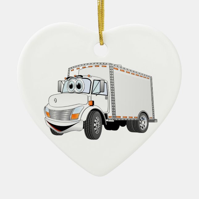 Delivery Truck White Cartoon Ceramic Tree Decoration (Front)