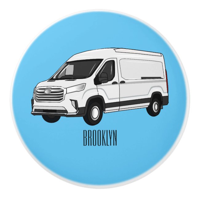 Delivery van cartoon illustration ceramic knob (Front)