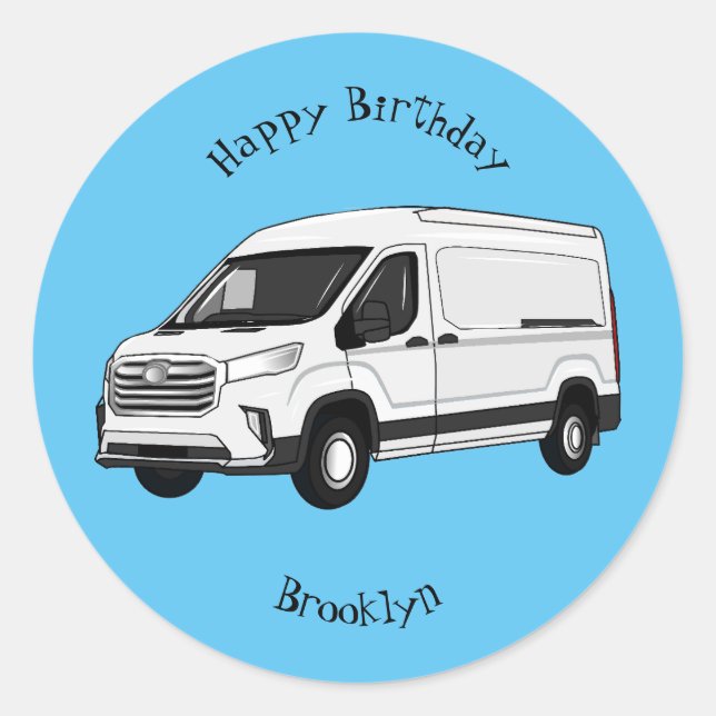 Delivery van cartoon illustration classic round sticker (Front)