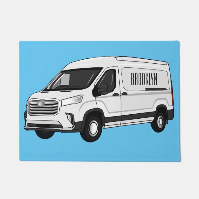 Delivery van cartoon illustration doormat (Front)