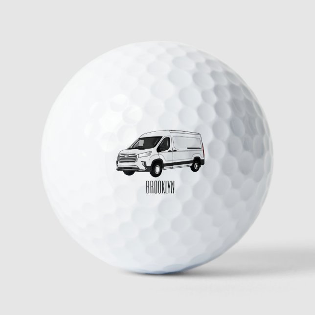 Delivery van cartoon illustration golf balls (Front)