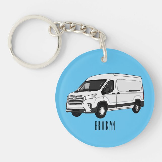 Delivery van cartoon illustration key ring (Front)