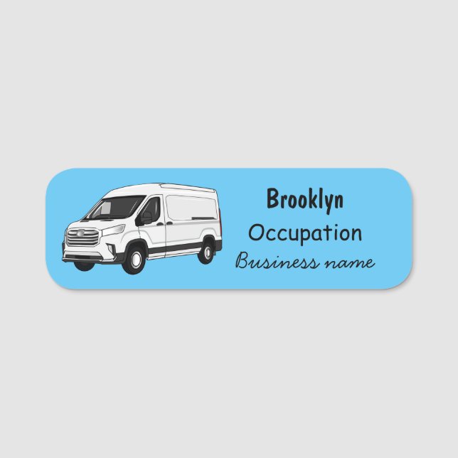 Delivery van cartoon illustration name tag (Front)