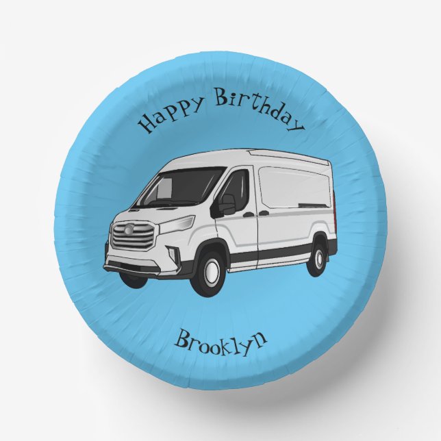 Delivery van cartoon illustration paper plate (Front)