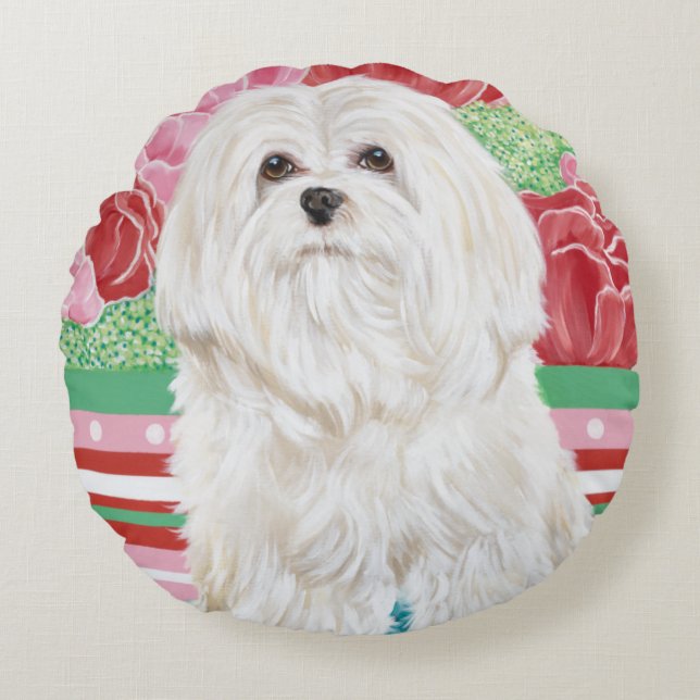 Della Rose Maltese Round Cushion (Front)