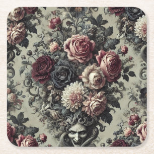 🩸 Dellamorte Dellamore – Gothic Floral Design Square Paper Coaster
