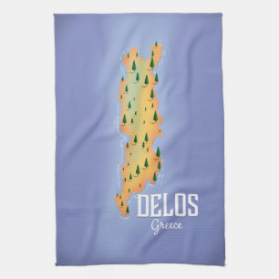 Delos Greece Map travel poster Tea Towel