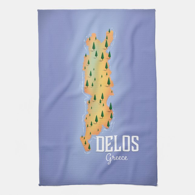 Delos Greece Map travel poster Tea Towel (Vertical)