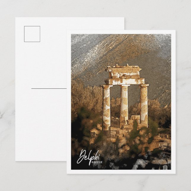 Delphi Greece Beautiful Colour Pencil Landscape Postcard (Front/Back)