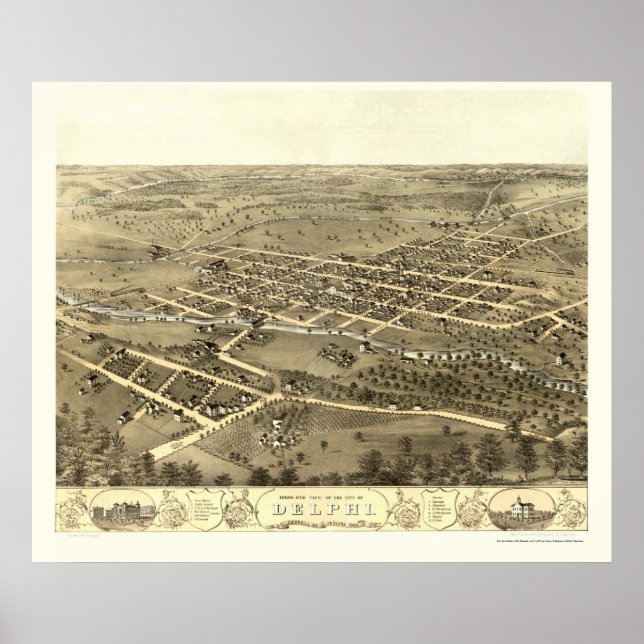 Delphi, IN Panoramic Map - 1868 Poster (Front)
