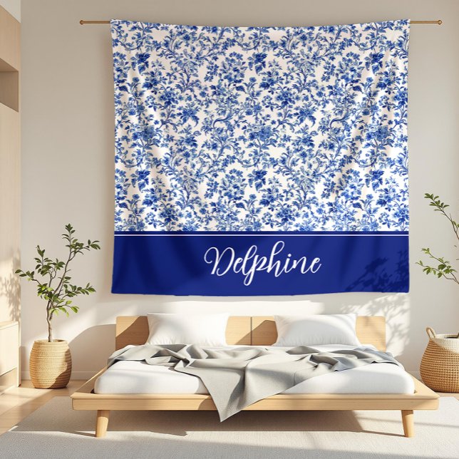 Delphine Blue Toile Fleece Blanket (detail)