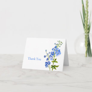 Delphinium art blue wedding thank you card