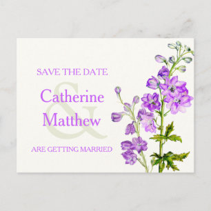 Delphinium art purple flower save the date card