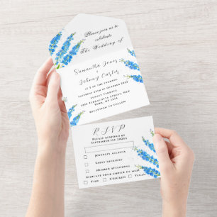 Delphinium Blue Floral Botanical Wedding All In One Invitation