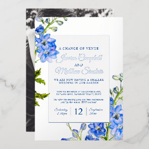Delphinium blue flowers change of venue wedding
