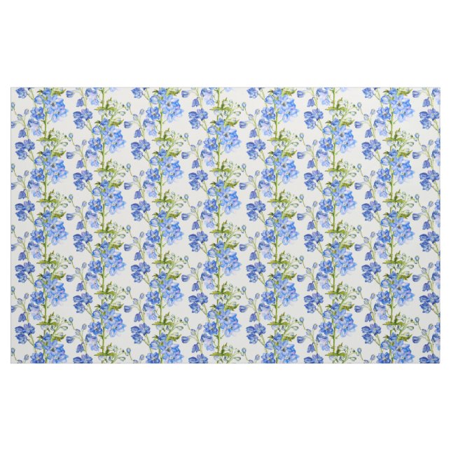 Delphinium botanical art blue green white fabric (Fat Quarter)