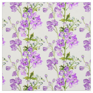 Delphinium botanical art purple green white fabric