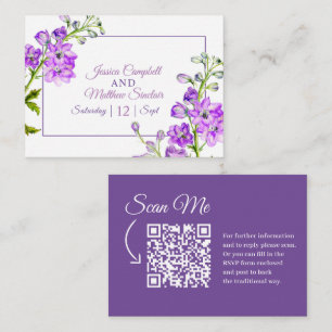 Delphinium floral purple watercolor wedding QR Enclosure Card