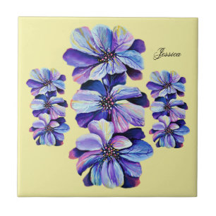 Delphinium Flowers Chic Watercolor Ceramic Tile