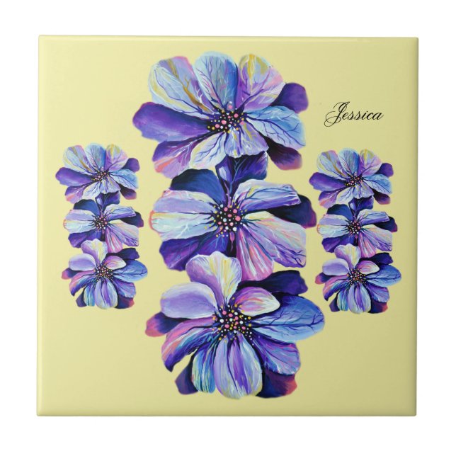 Delphinium  Flowers Chic Watercolor  Ceramic Tile (Front)