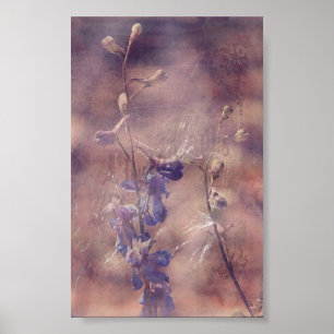 Delphinium Flowers Grunge Digital Art Poster