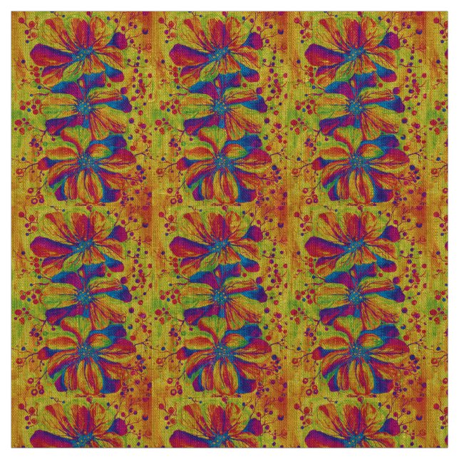 Delphinium  flowers painting fabric (Swatch)