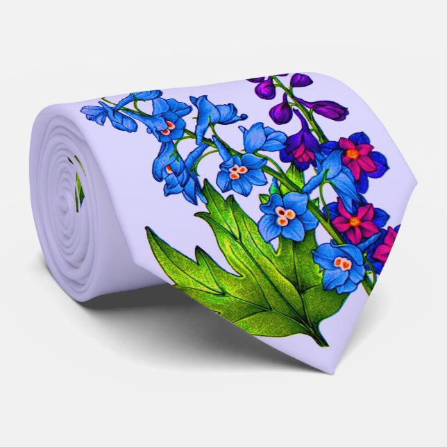 delphinium flowers print tie (Rolled)