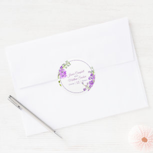Delphinium flowers purple watercolor art wedding classic round sticker
