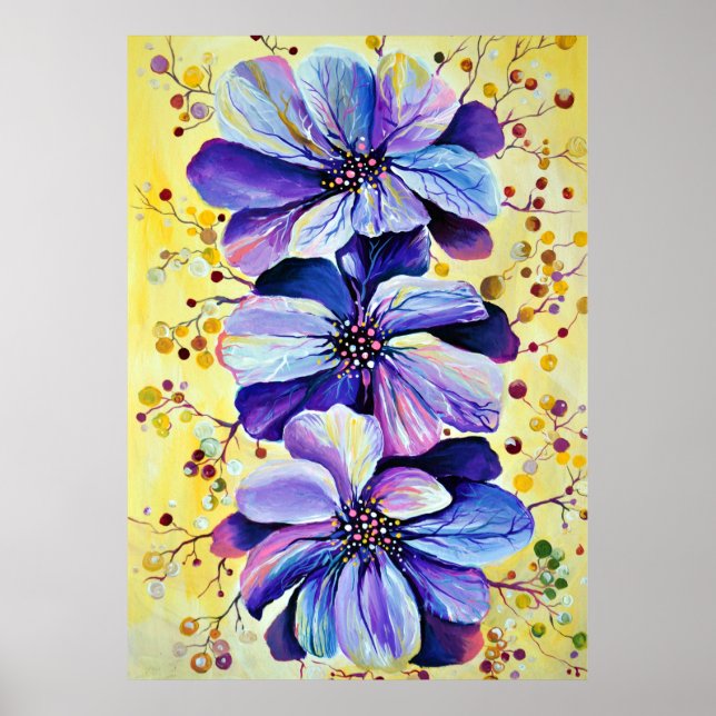 Delphinium Flowers, Watercolor Painting Poster (Front)