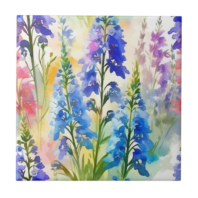 Delphinium Impressionist Floral Ceramic Tile (Front)