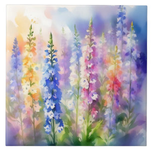 Delphinium Impressionist Vibrant Ceramic Tile