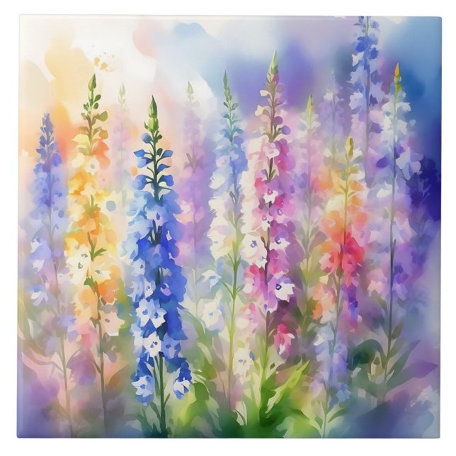 Delphinium Impressionist Vibrant Ceramic Tile (Front)
