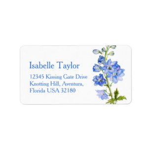 Delphinium painted blue wedding address label