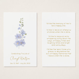 Delphinium Simple Memorial Prayer Card