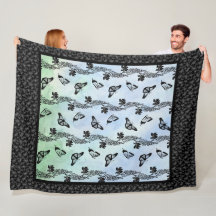 Delphiniums and Butterflies on Sky Fleece Blanket